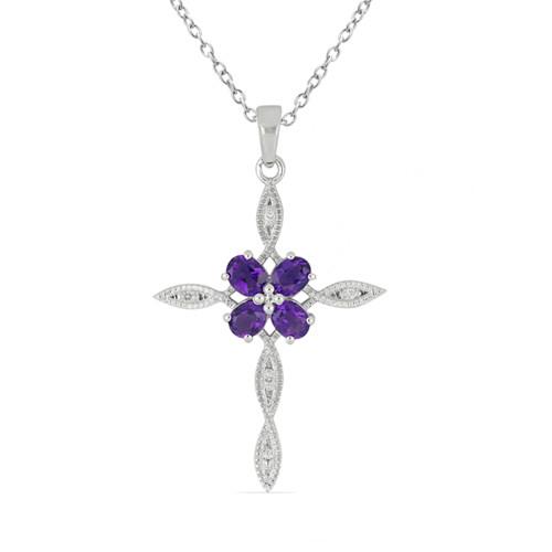 BUY STERLING SILVER  AFRICAN AMETHYST GEMSTONE CROSS PENDANT